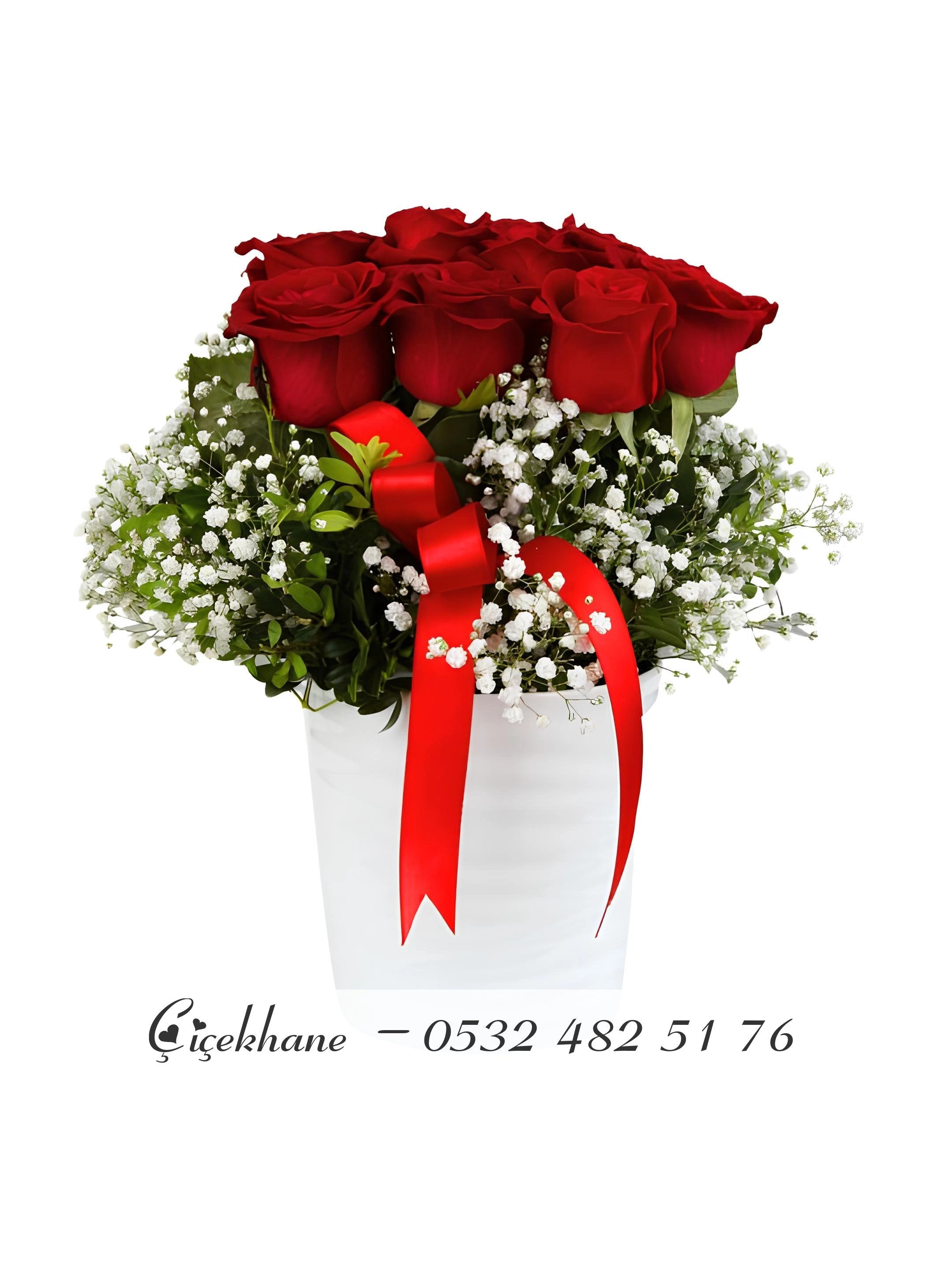 Özel Seramik Vazoda 8 Adet Gül