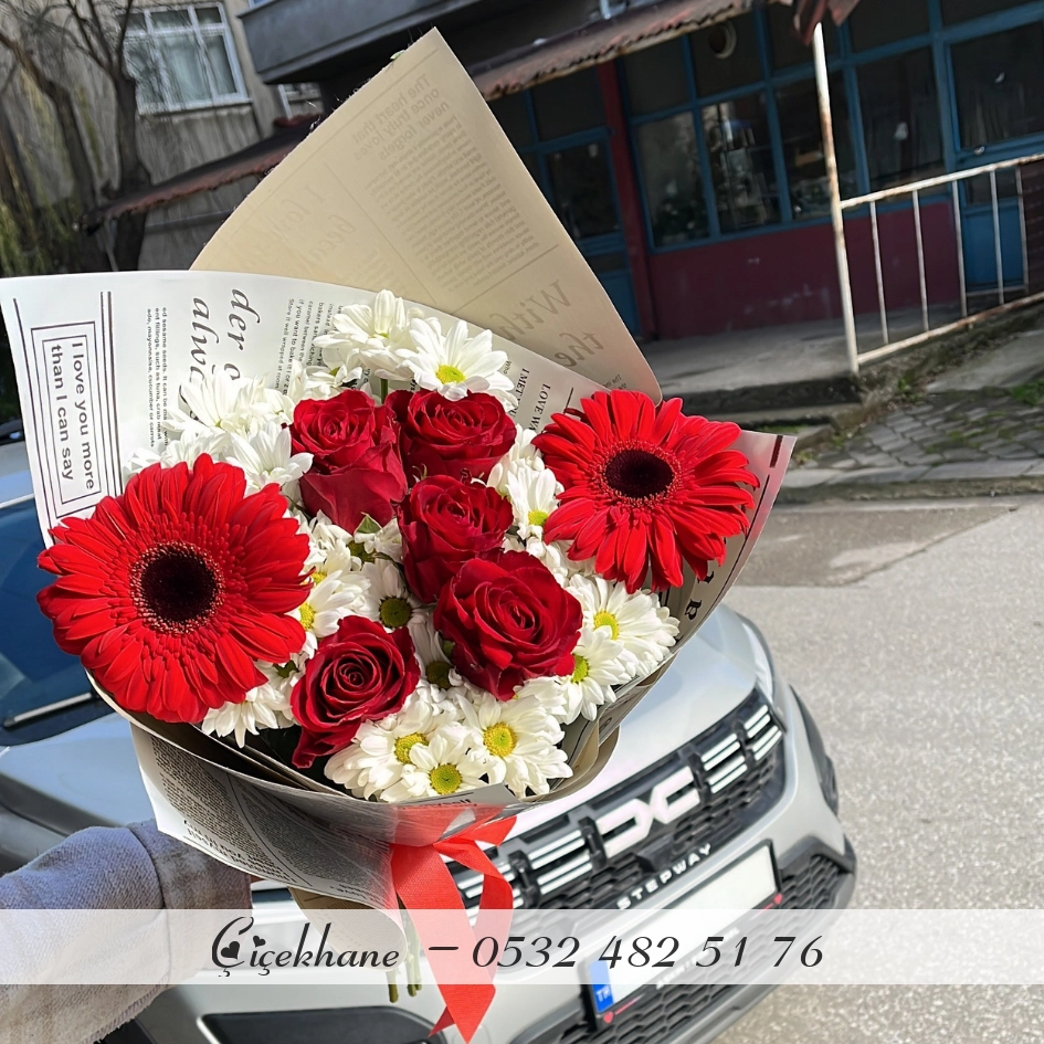 Papatya  , Gül Ve Gerbera Buketi