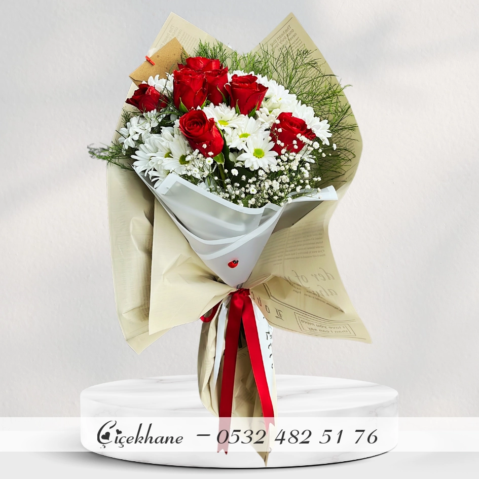 Papatya Ve Kırmızı Gül Buketi