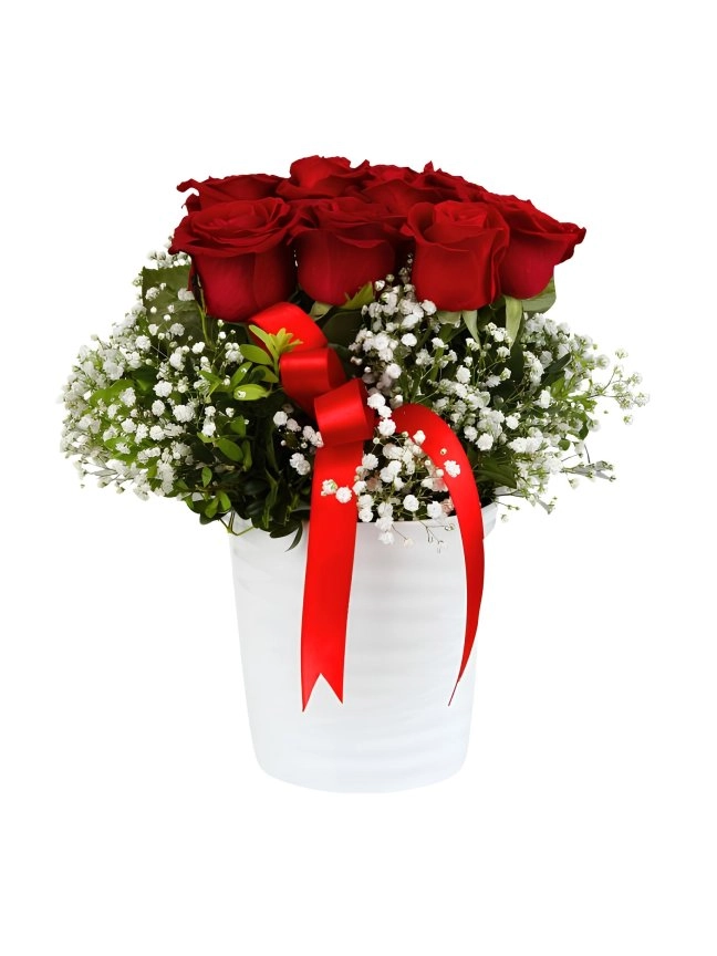 Özel Seramik Vazoda 8 Adet Gül